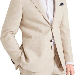 Casual Men's Suits Linen Slim Fit 2 Pieces Tuxedos Summer Beach Wedding Jacket+Trousers