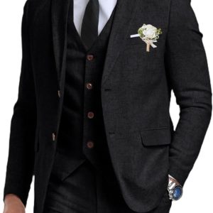 Retro Linen Mens Suit 3 Pieces Light Weight Casual Linen Summer Slim Fit Suits Tuxedo Jacket Blazer Vest Pant for Men