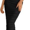 Women Summer Off The Shoulder Dress Ruched Bodycon Sleeveless Split Cocktail Party Maxi Dresses