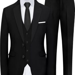 Men's Slim Fit 5-Piece Suit Set with Stretch - Jacket, Vest, Pants, Bow Tie & Necktie (2-Button Design)