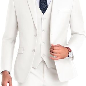 Men Suit 3 Pieces Slim Fit, 2 Buttons Groomsmen Business Jacket Vest Pant Prom Tuxedo with Tie