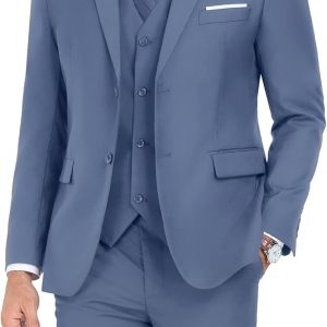 Men's Suit Slim Fit 3 Piece Wedding Dress Tux Suit Set Two Buttons Business Suits Blazer Jacket Vest Pants with Tie