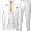 3 Pieces Suits for Mens Slim Fit Gold Button Double Breasted Suit Men Tuxedos Wedding Suits Set Mens White Suit