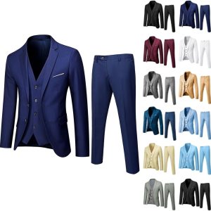 Mens Suits 3 Piece Set Business Wedding Business Casual Suit Set Classic Fit Solid Jacket Vest Pants Formal Set