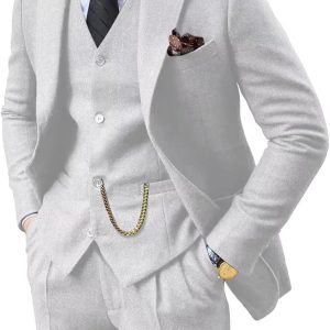 Retro 3 Piece Suit Tweed Herringbone Men's Suits Slim Fit Groom Tuxedos Set Prom Brown Grey Jacket Blazer Vest Pants