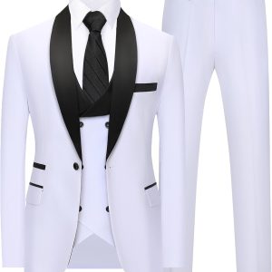 Suits for Men Slim Fit 3 Piece Mens Suit Shawl Lapel Jacket Vest Pants Formal Wedding Prom Men's Tuxedo Suit Set