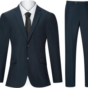 2 Piece Men's Suit Slim Fit Suits for Men, Two Button Blazer Dress Business Wedding Party Jacket & Pants