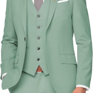 3 Piece Suit Men Slim Fit Wedding Suits for Mens Elegant One Button Jacket Single Breasted Vest Pants Set