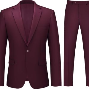 Mens Suit 2 Piece Suits for Men One Button Slim Fit Solid Jacket & Pants Tuxedo Set Business Wedding Party