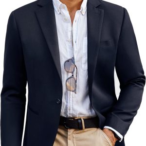 Mens Casual Sport Coats Wool Blend Blazer Jackets One Button Lightweight Business Suit Jackets