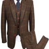 Mens Vintage 3 Piece Checkered Plaid Suit Tweed Blazer Vest Pants