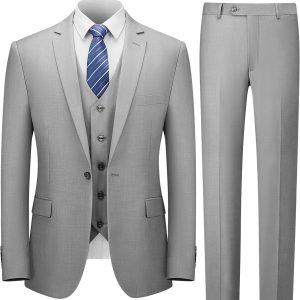 Men's Suit Slim Fit, 3 Piece Suits for Men, One Button Solid Jacket Vest Pants with Tie, Tuxedo Set