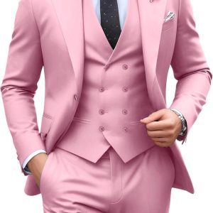Mens Suit Slim Fit 3 Piece Double Breasted Suit Men Formal Tuxedo Set Casual Wedding Prom Groom Suits
