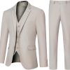 Men's Slim Fit 3 Piece Suit Set, Two Button Solid Blazer Jacket with Multi-Functional Pockets for Business/Party