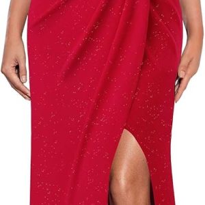 Women Sexy Formal Ruched Fitted High Slit Bodycon Maxi Dress Spaghetti Strap Sweetheart Cocktail Prom Evening Gown