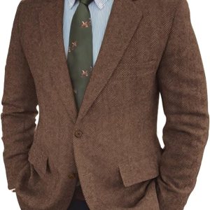 Vintage Mens Tweed Blazer Retro Wool Blend Suit Jackets Herringbone Two Button Sport Coat Prom Business Casual Wedding