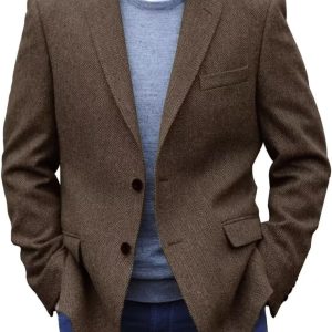 Men's Tweed Blazer Jacket 2 Button Lightweight Herringbone Casual Sport Coat Wedding Groomsmen Prom Jackets