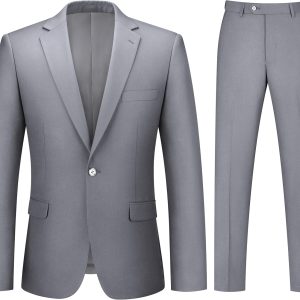 Mens Suit 2 Piece Suits for Men One Button Slim Fit Solid Jacket & Pants Tuxedo Set Business Wedding Party