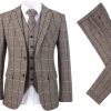 Men Wool Tweed Checked Suit 3 Piece Wedding Party Blazer Vest Pants