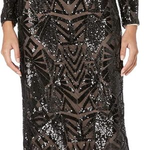 Women  Long Sleeve Stretch Sequin Midi Sheath