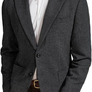 Mens Herringbone Blazer Vintage Tweed Wool Blend Sport Coat Jacket