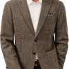 Mens Blazer Wool Blend Tweed Sport Coat Two Button Peaked Lapel Vintage Suit Jackets