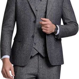 Vintage Tweed Herringbone Suits for Men 2 Button Slim Fit 3 Piece Formal Wool Suit Jacket Vest Pants Men Prom Dress Tuxedo
